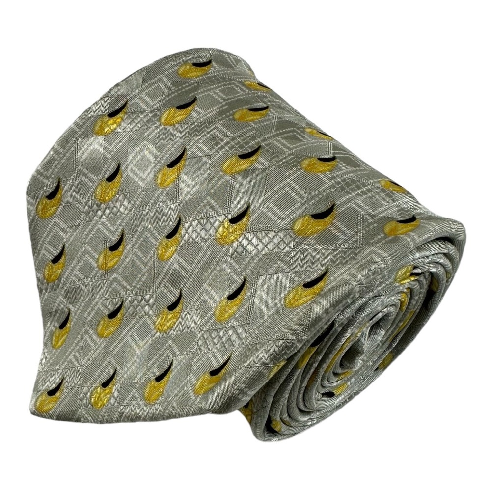 Brioni Silver Yellow Black Raindrop Mens Tie Pure Silk 3.75 Inch Width Italy